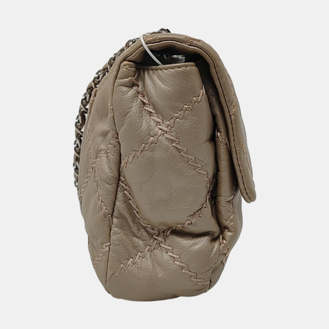 CHANEL WILD STITCH Grey Calfskin Quilted Shoulder Bag, Crossbody Bag with Silver Hardware, 15 compartments-(SKU)-966814468