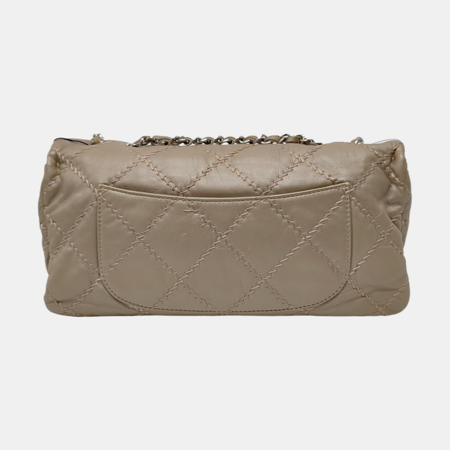 CHANEL WILD STITCH Grey Calfskin Quilted Shoulder Bag, Crossbody Bag with Silver Hardware, 15 compartments-(SKU)-966814468