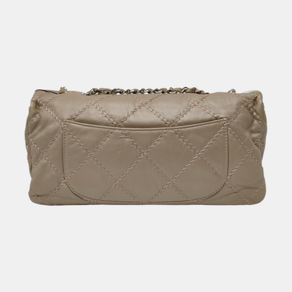 CHANEL WILD STITCH Grey Calfskin Quilted Shoulder Bag, Crossbody Bag with Silver Hardware, 15 compartments-(SKU)-966814468