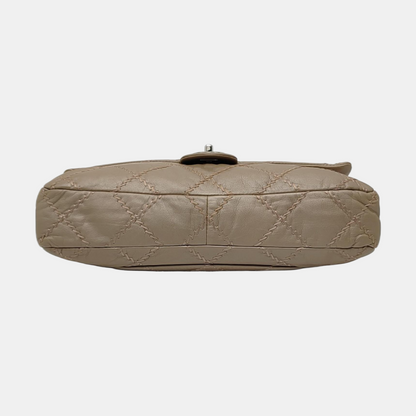 CHANEL WILD STITCH Grey Calfskin Quilted Shoulder Bag, Crossbody Bag with Silver Hardware, 15 compartments-(SKU)-966814468