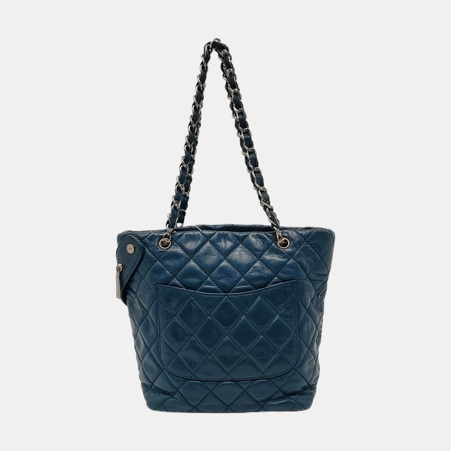 CHANEL CAMBON Blue Leather Quilted Diamond Pattern Single Shoulder Bag Silver Hardware 11 Clasp 2 Removable Shoulder Straps-(SKU)-966736811