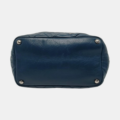 CHANEL CAMBON Blue Leather Quilted Diamond Pattern Single Shoulder Bag Silver Hardware 11 Clasp 2 Removable Shoulder Straps-(SKU)-966736811