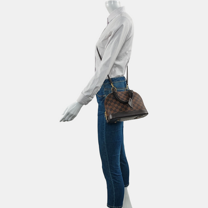 LOUIS VUITTON ALMA BB Brown Coated Canvas Monogram Checkerboard Shell Bag Shoulder Bag Crossbody Bag Golden Hardware Removable Strap-(SKU)-967078439
