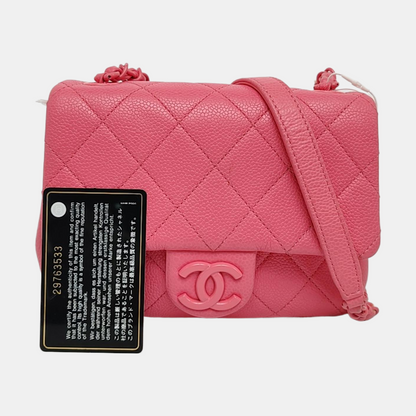CHANEL CLASSIC FLAP Pink Quilted Calfskin Monogram Shoulder Bag, Handle Bag, Crossbody with Detachable Strap, Pink Hardware, 29 Clasps-(SKU)-966828940