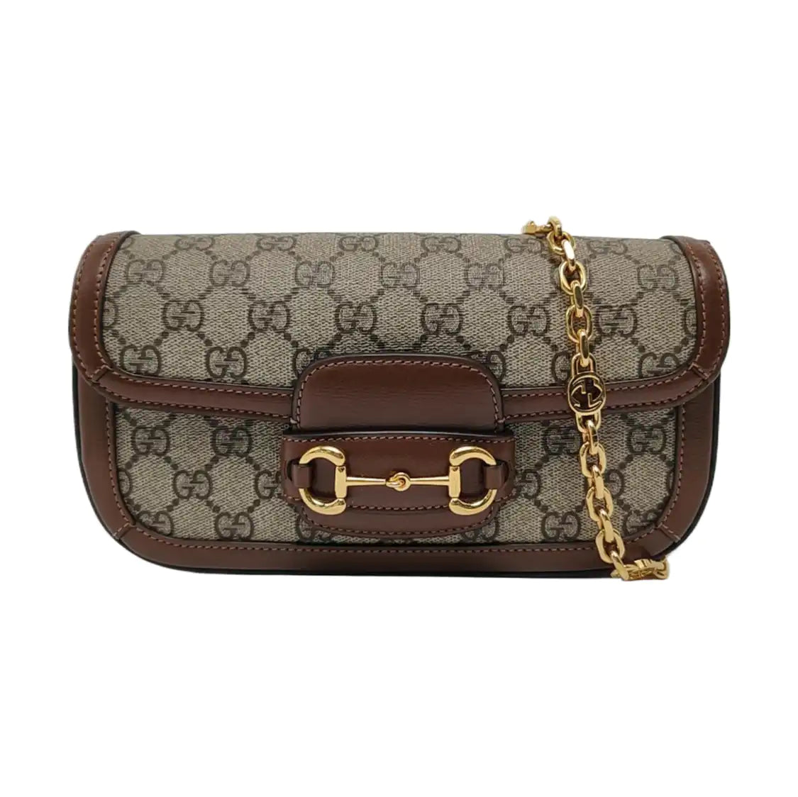 GUCCI Horsebit 1955, khaki coated canvas monogram horsebit shoulder bag, handbag with golden hardware and detachable strap, complete accessories-(SKU)-966902427