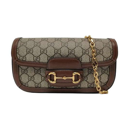 GUCCI Horsebit 1955, khaki coated canvas monogram horsebit shoulder bag, handbag with golden hardware and detachable strap, complete accessories-(SKU)-966902427