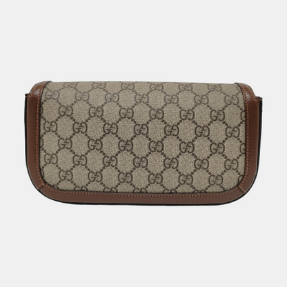 GUCCI Horsebit 1955, khaki coated canvas monogram horsebit shoulder bag, handbag with golden hardware and detachable strap, complete accessories-(SKU)-966902427