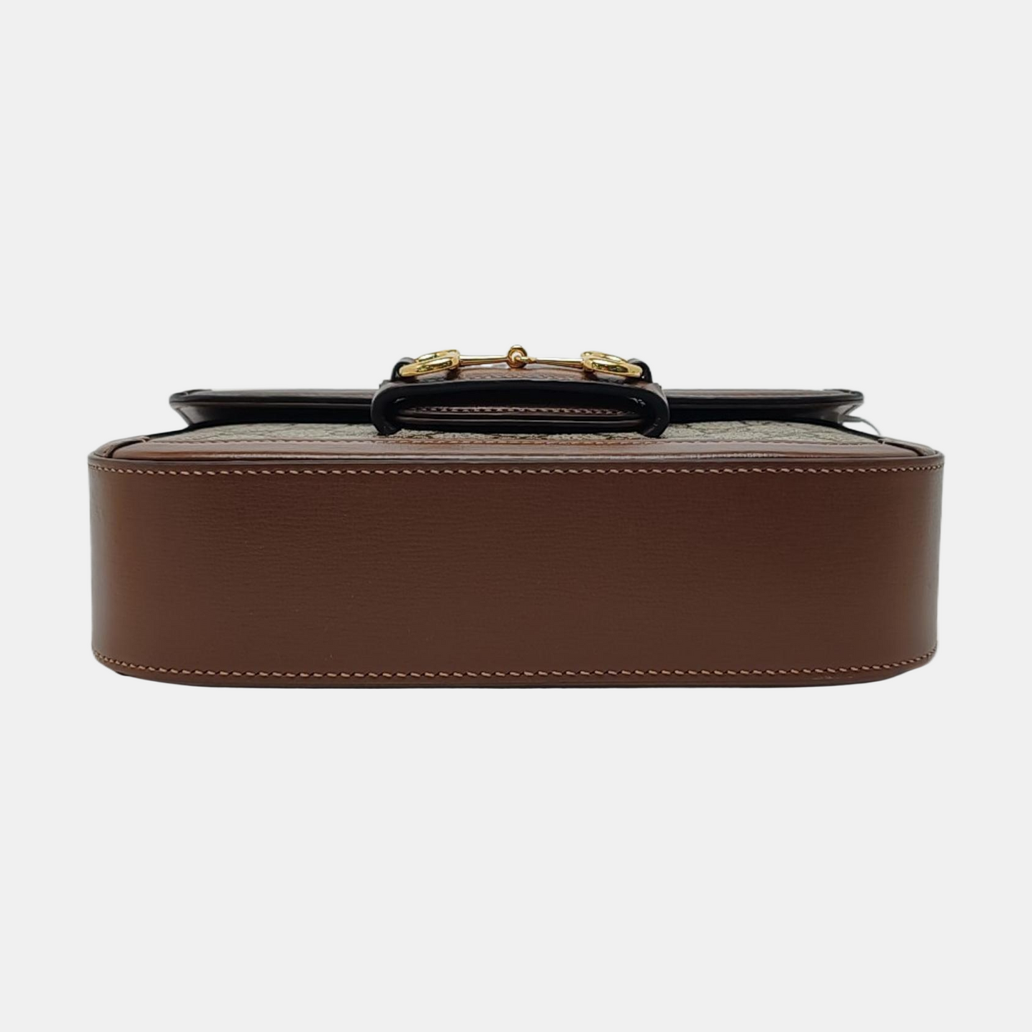 GUCCI Horsebit 1955, khaki coated canvas monogram horsebit shoulder bag, handbag with golden hardware and detachable strap, complete accessories-(SKU)-966902427