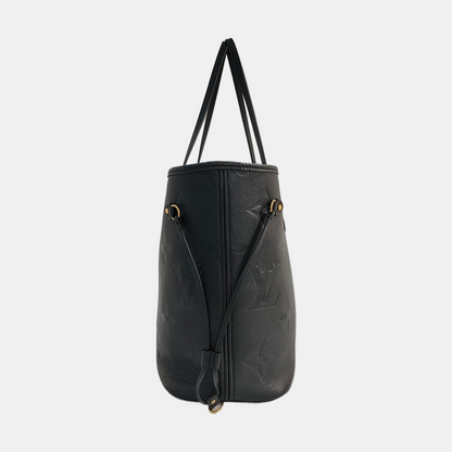 LOUIS VUITTON NEVERFULL Medium Black Calfskin Monogram Embossed Tote Bag Shoulder Bag Handbag Pockets-(SKU)-966842664