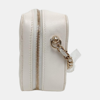 CHANEL SURPIQUE White Calfskin Quilted Monogram Crossbody Single Shoulder Bag with Gold Hardware-(SKU)-966839667