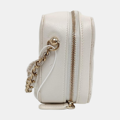 CHANEL SURPIQUE White Calfskin Quilted Monogram Crossbody Single Shoulder Bag with Gold Hardware-(SKU)-966839667