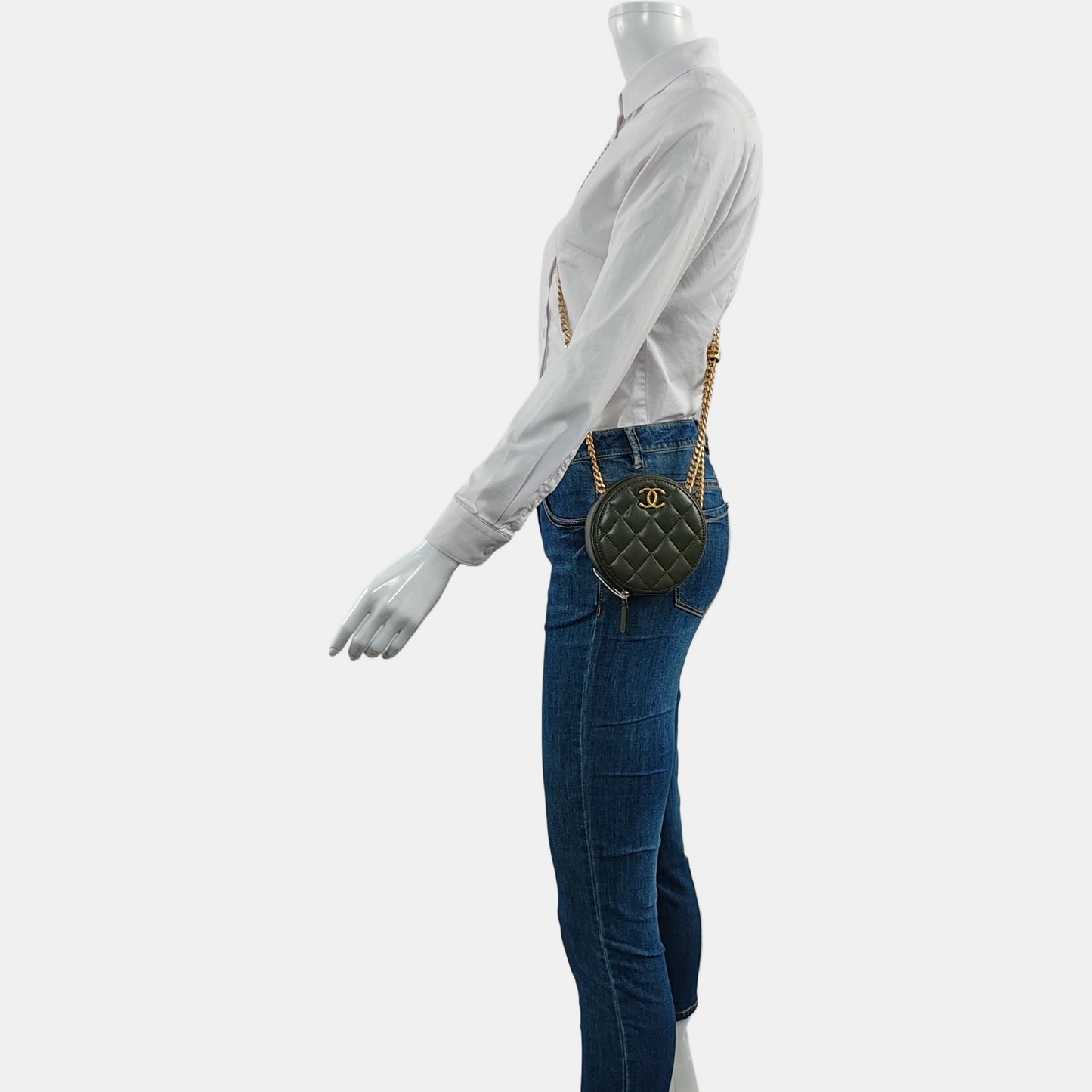 CHANEL CHANEL 19 Dark Green Lamb Skin Quilted Shoulder Bag, Handbag, Crossbody Bag with Gold Hardware-(SKU)-966830249