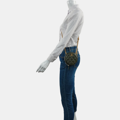 CHANEL CHANEL 19 Dark Green Lamb Skin Quilted Shoulder Bag, Handbag, Crossbody Bag with Gold Hardware-(SKU)-966830249