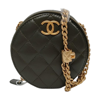 CHANEL CHANEL 19 Dark Green Lamb Skin Quilted Shoulder Bag, Handbag, Crossbody Bag with Gold Hardware-(SKU)-966830249