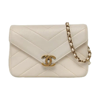 CHANEL THREAD AROUND White Lamb Skin Quilted V Pattern Shoulder Bag Crossbody Bag Gold Hardware 22 Opening Pockets-(SKU)-966841707