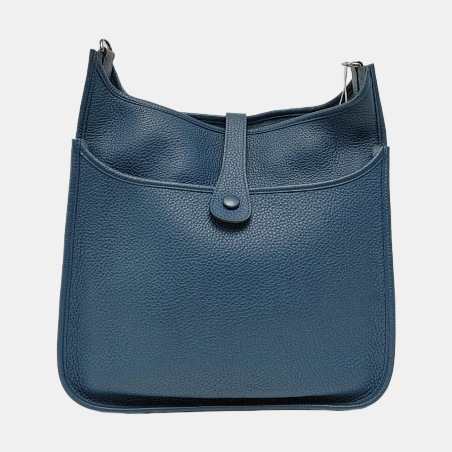 HERMÈS Evelyne GM Denim Blue Clemence Cowhide Openwork Evelyne Single Shoulder Bag Clutch Silver Hardware 🄿 Removable Strap-(SKU)-966962890