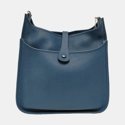 HERMÈS Evelyne GM Denim Blue Clemence Cowhide Openwork Evelyne Single Shoulder Bag Clutch Silver Hardware 🄿 Removable Strap-(SKU)-966962890