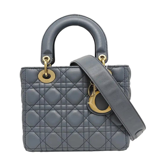 DIOR Lady Dior Small Light Blue Lamb Skin Quilted Diagonal Bag 4-Compartment Single Shoulder Bag Crossbody Handbag with Gold Hardware and Removable Shoulder Strap-(SKU)-967022715