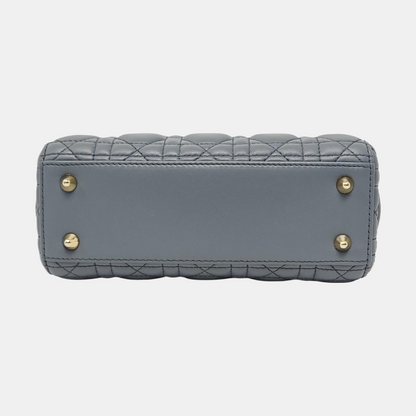 DIOR Lady Dior Small Light Blue Lamb Skin Quilted Diagonal Bag 4-Compartment Single Shoulder Bag Crossbody Handbag with Gold Hardware and Removable Shoulder Strap-(SKU)-967022715