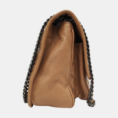 YSL NIKI Medium Brown Leather Single-Shoulder Bag with Silver Hardware-(SKU)-966916847
