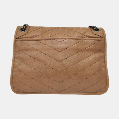 YSL NIKI Medium Brown Leather Single-Shoulder Bag with Silver Hardware-(SKU)-966916847