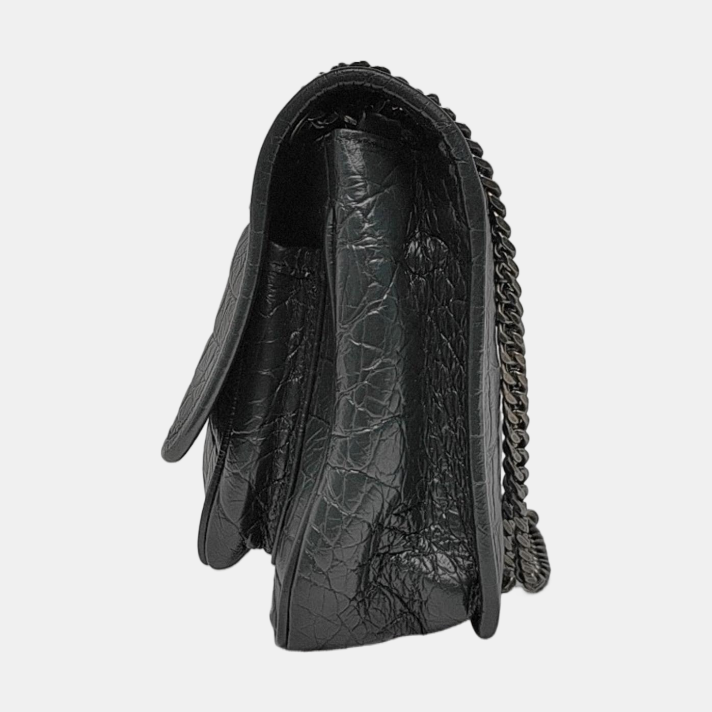 YSL NIKI Small Dark Grey Calfskin Plaid Quilted V-Shape Shoulder Bag Palladium Hardware-(SKU)-966844525