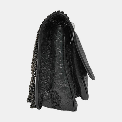YSL NIKI Small Dark Grey Calfskin Plaid Quilted V-Shape Shoulder Bag Palladium Hardware-(SKU)-966844525