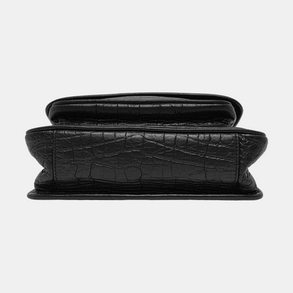 YSL NIKI Small Dark Grey Calfskin Plaid Quilted V-Shape Shoulder Bag Palladium Hardware-(SKU)-966844525