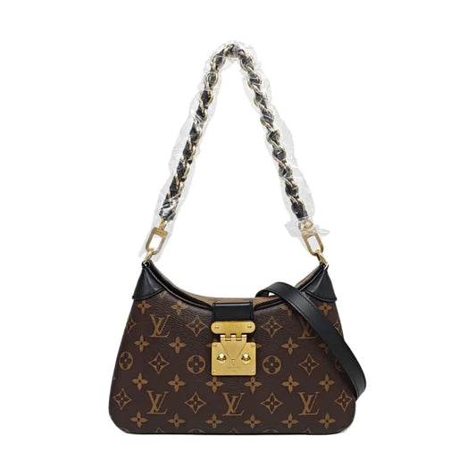 LOUIS VUITTON TWINNY Brown Coated Canvas Monogram Shoulder Bag, Crossbody, Handle Bag with Two Detachable Straps, Golden Hardware-(SKU)-967055617