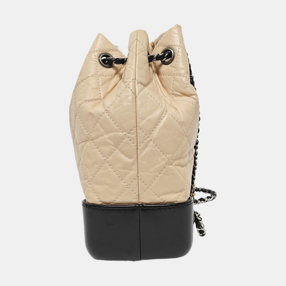CHANEL GABRIELLE small size beige leather quilted Gabrielle bag, backpack with gold and silver hardware and 26 chain links-(SKU)-967131520