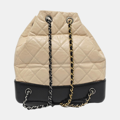 CHANEL GABRIELLE small size beige leather quilted Gabrielle bag, backpack with gold and silver hardware and 26 chain links-(SKU)-967131520