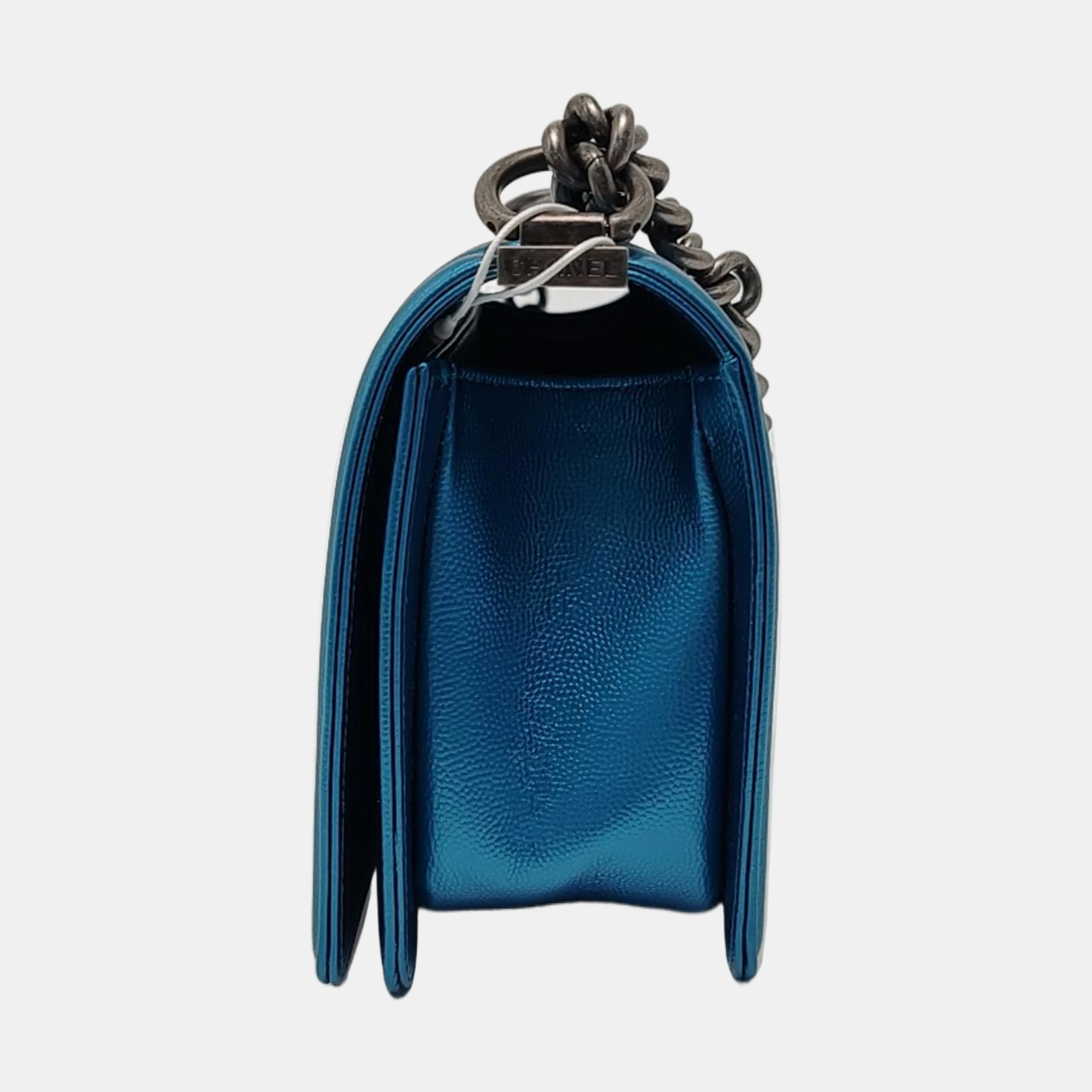 CHANEL BOY CHANEL Blue Quilted Calfskin Monogram Shoulder Bag, Crossbody with Detachable Strap, Ruthenium-Colored Hardware, 24 Clasps-(SKU)-967190890