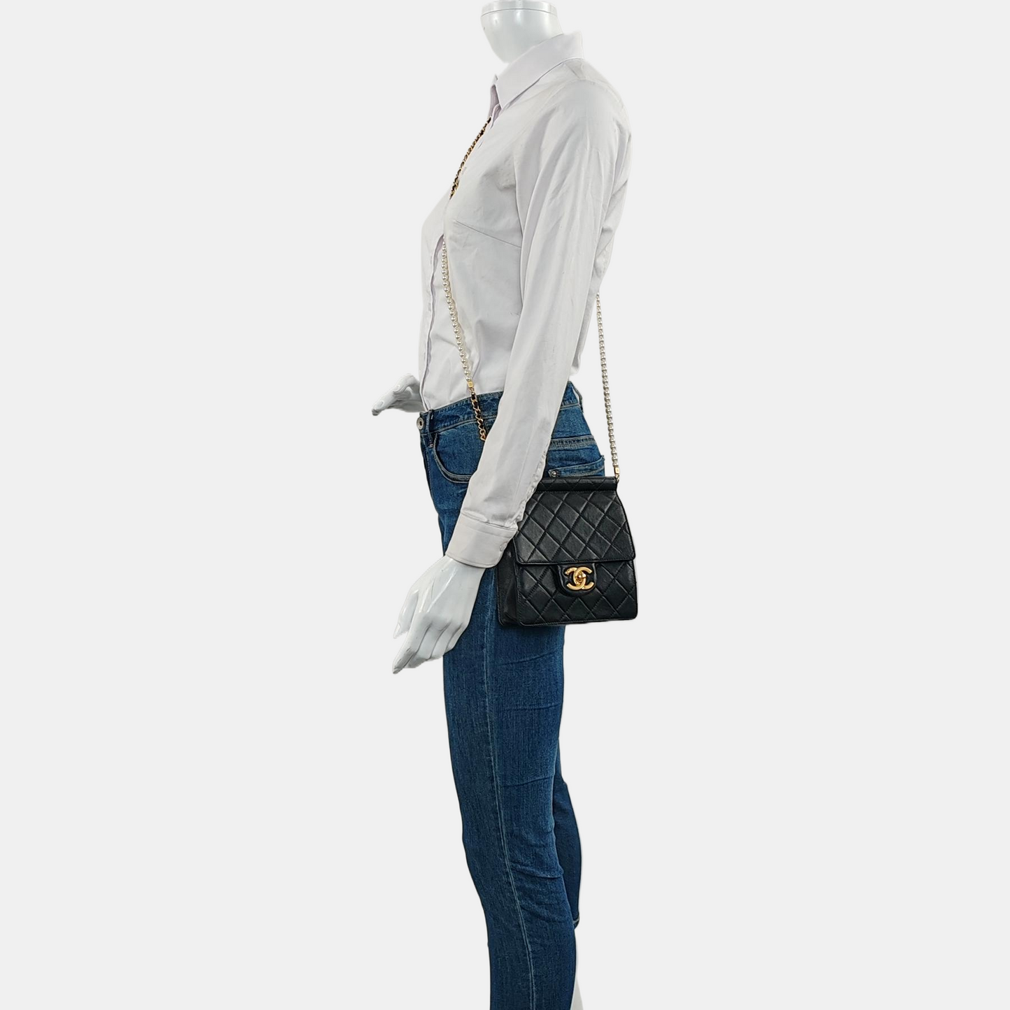 CHANEL EX FLAP Black Cowhide Quilted Monogram Shoulder Bag Crossbody with Gold Hardware, 27 Clasp-(SKU)-967025083