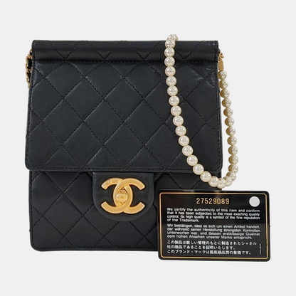 CHANEL EX FLAP Black Cowhide Quilted Monogram Shoulder Bag Crossbody with Gold Hardware, 27 Clasp-(SKU)-967025083