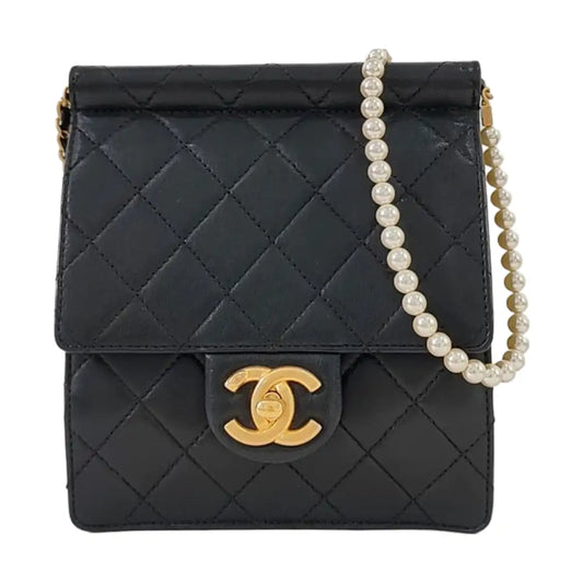 CHANEL EX FLAP Black Cowhide Quilted Monogram Shoulder Bag Crossbody with Gold Hardware, 27 Clasp-(SKU)-967025083