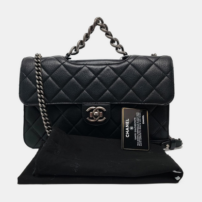 CHANEL PERFECT EDGE Black Lamb Skin Quilted Monogram Crossbody Bag Handbag Shoulder Bag Ruthenium Hardware 21 Clasp-(SKU)-966996971