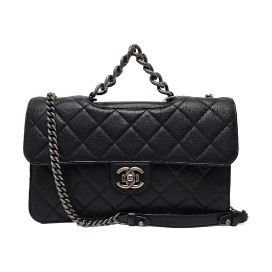 CHANEL PERFECT EDGE Black Lamb Skin Quilted Monogram Crossbody Bag Handbag Shoulder Bag Ruthenium Hardware 21 Clasp-(SKU)-966996971