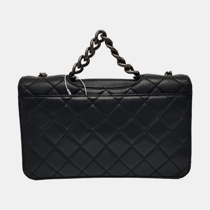 CHANEL PERFECT EDGE Black Lamb Skin Quilted Monogram Crossbody Bag Handbag Shoulder Bag Ruthenium Hardware 21 Clasp-(SKU)-966996971