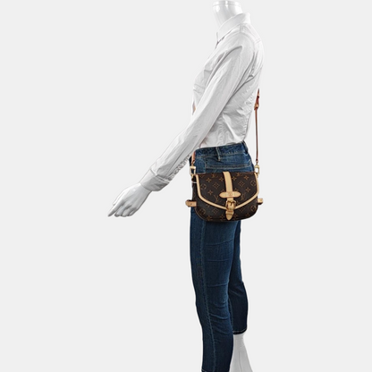 LOUIS VUITTON SAUMUR BB Brown Coated Canvas Monogram Shoulder Bag, Gold Hardware, Removable Shoulder Strap-(SKU)-967083690