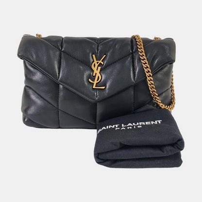 YSL PUFFER Mini Black Sheepskin Quilted V-Stripe Envelope Bag Crossbody Shoulder Bag Golden Hardware-(SKU)-967113797