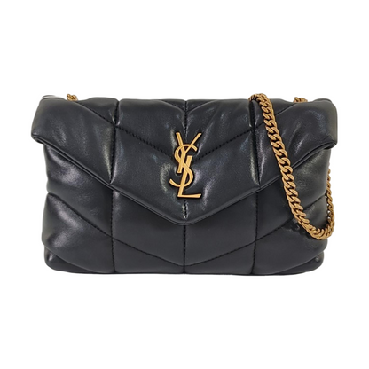 YSL PUFFER Mini Black Sheepskin Quilted V-Stripe Envelope Bag Crossbody Shoulder Bag Golden Hardware-(SKU)-967113797