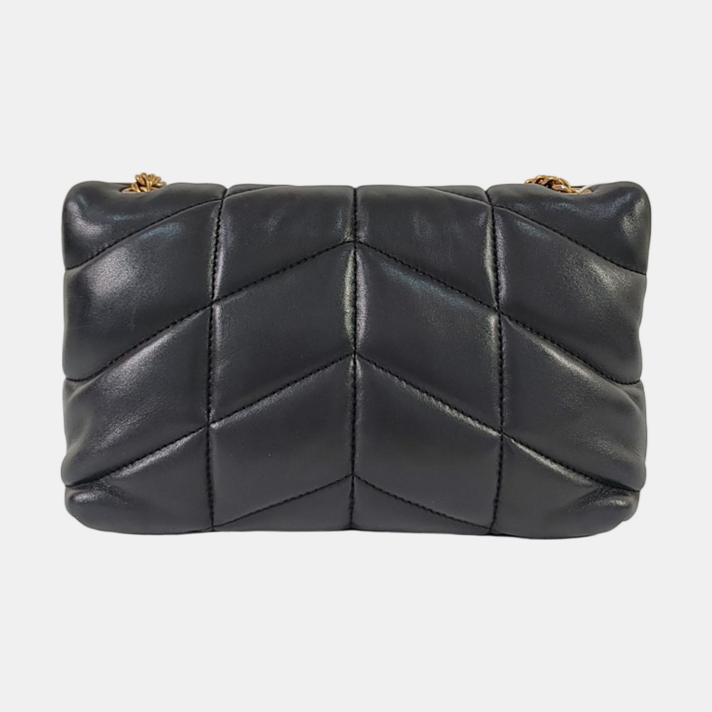 YSL PUFFER Mini Black Sheepskin Quilted V-Stripe Envelope Bag Crossbody Shoulder Bag Golden Hardware-(SKU)-967113797