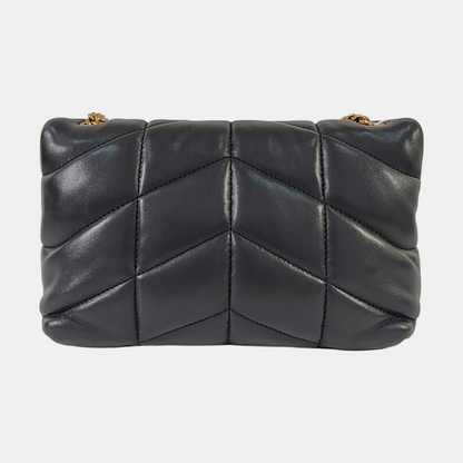 YSL PUFFER Mini Black Sheepskin Quilted V-Stripe Envelope Bag Crossbody Shoulder Bag Golden Hardware-(SKU)-967113797
