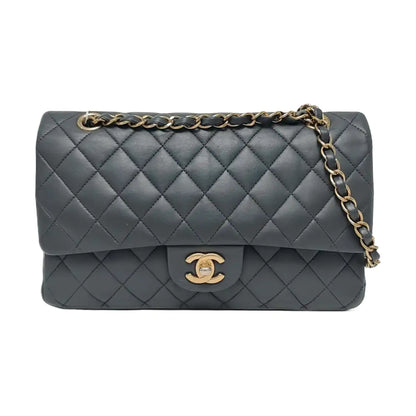 CHANEL CLASSIC FLAP Medium-sized Grey Lamb Skin Quilted Monogram Crossbody Bag Shoulder Bag 19 Clasp Golden Hardware-(SKU)-967065506