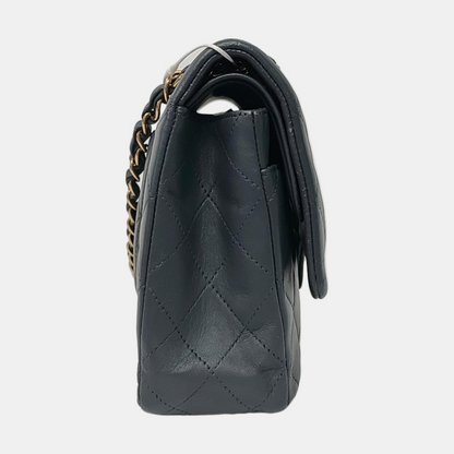 CHANEL CLASSIC FLAP Medium-sized Grey Lamb Skin Quilted Monogram Crossbody Bag Shoulder Bag 19 Clasp Golden Hardware-(SKU)-967065506