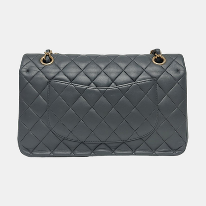 CHANEL CLASSIC FLAP Medium-sized Grey Lamb Skin Quilted Monogram Crossbody Bag Shoulder Bag 19 Clasp Golden Hardware-(SKU)-967065506