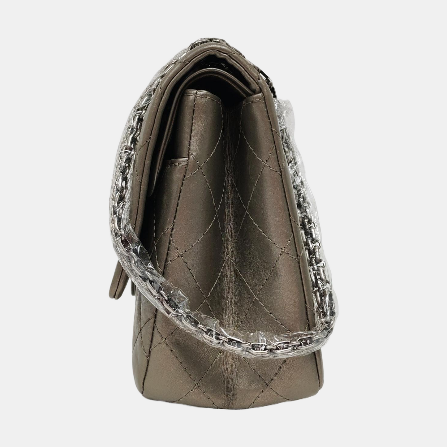 CHANEL 2.55 Large Champagne Quilted Calfskin Leather Chain Shoulder Bag Crossbody Bag with Silver Hardware 15 Clasp-(SKU)-967355800