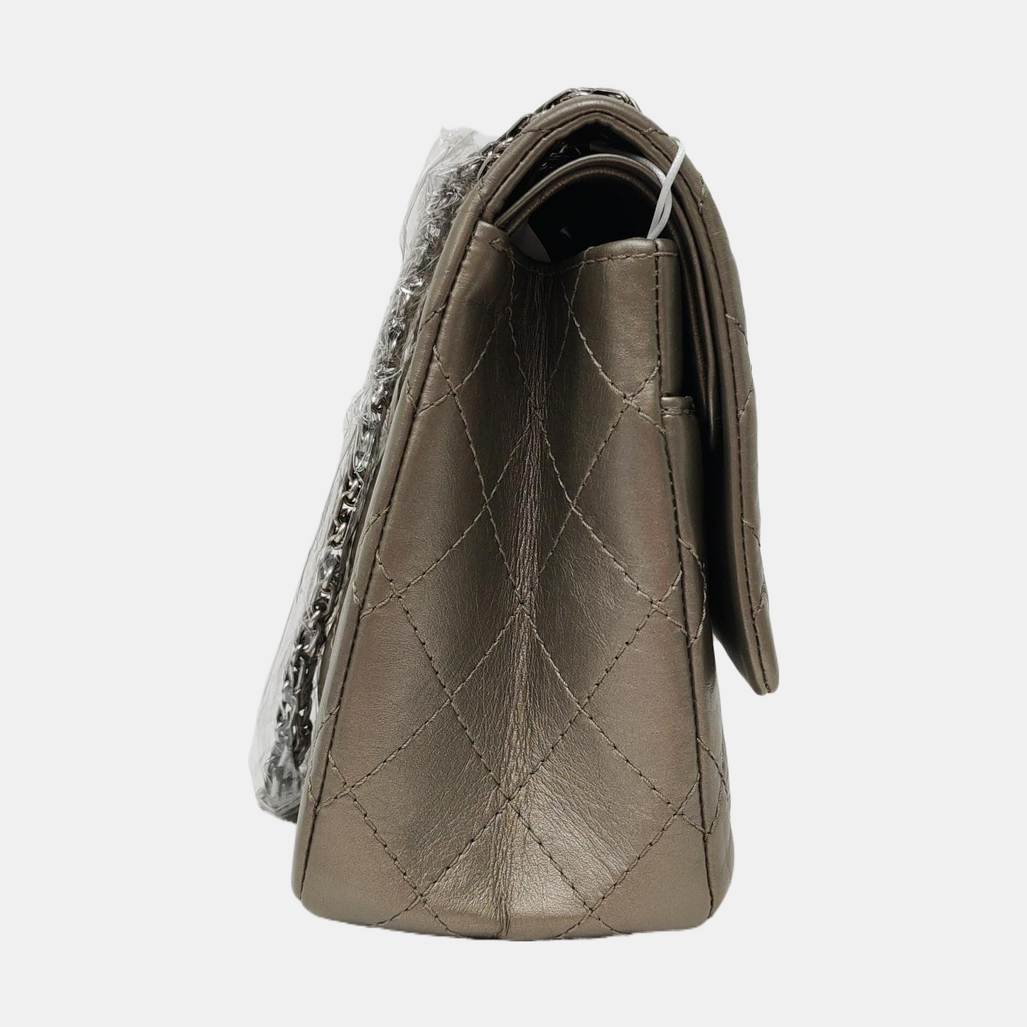 CHANEL 2.55 Large Champagne Quilted Calfskin Leather Chain Shoulder Bag Crossbody Bag with Silver Hardware 15 Clasp-(SKU)-967355800