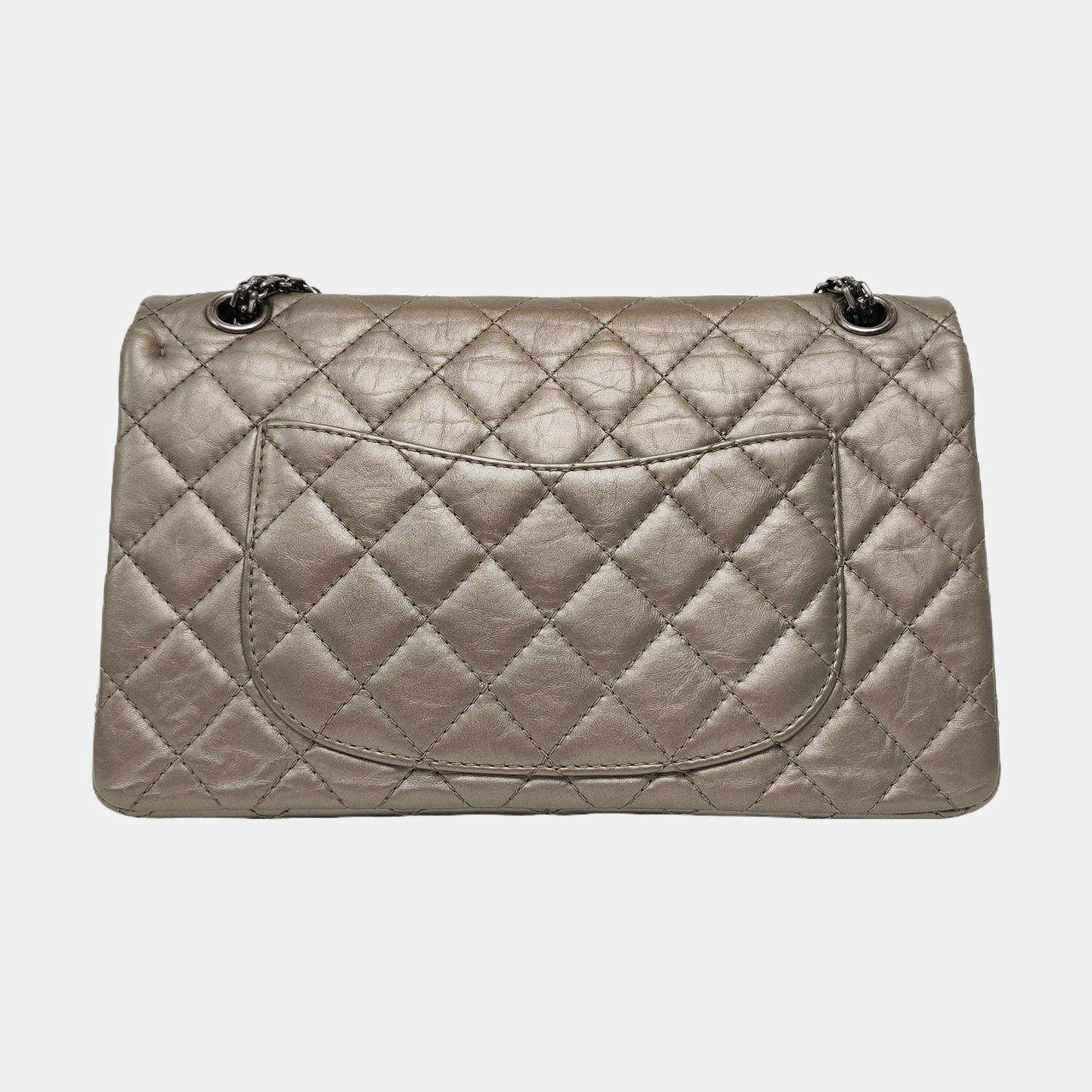 CHANEL 2.55 Large Champagne Quilted Calfskin Leather Chain Shoulder Bag Crossbody Bag with Silver Hardware 15 Clasp-(SKU)-967355800
