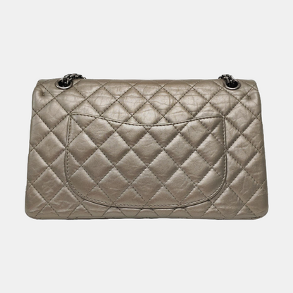 CHANEL 2.55 Large Champagne Quilted Calfskin Leather Chain Shoulder Bag Crossbody Bag with Silver Hardware 15 Clasp-(SKU)-967355800